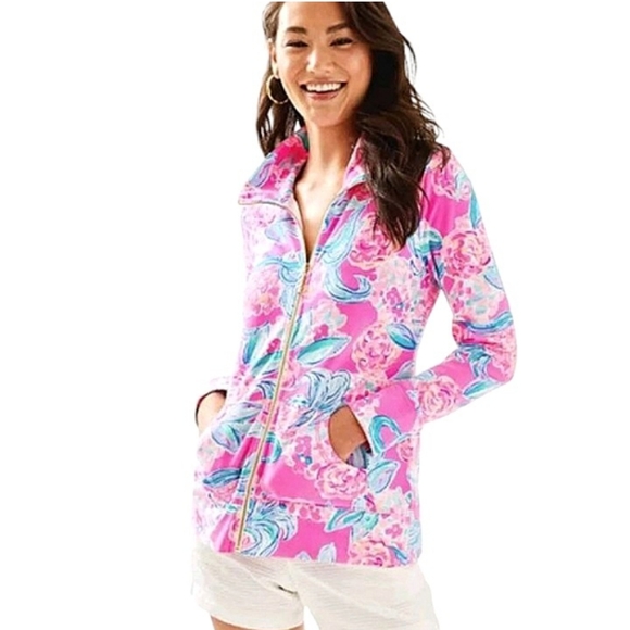 Lilly Pulitzer Jackets & Blazers - Lilly Pulitzer Leona Zip Up Jacket in Prosecco Pin Pinking Positive UPF 50 Small